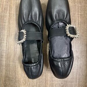 Free People Black With Crystal  Ballet Leather Flats